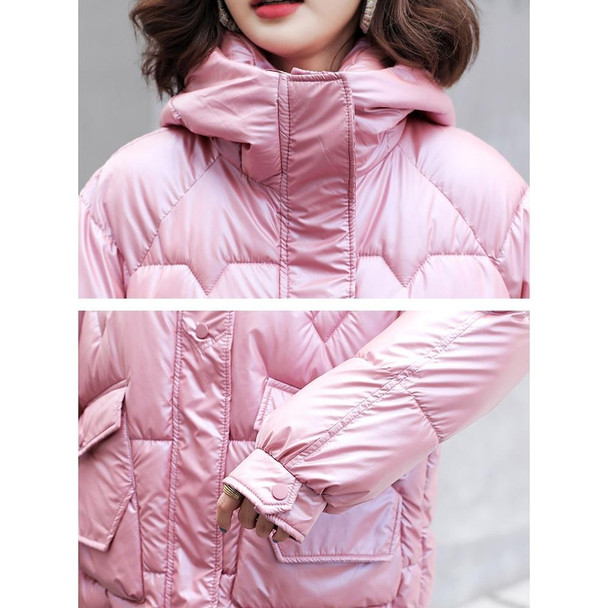 Glossy Thickening Down Padded Jacket (Color:Pink Size:M)