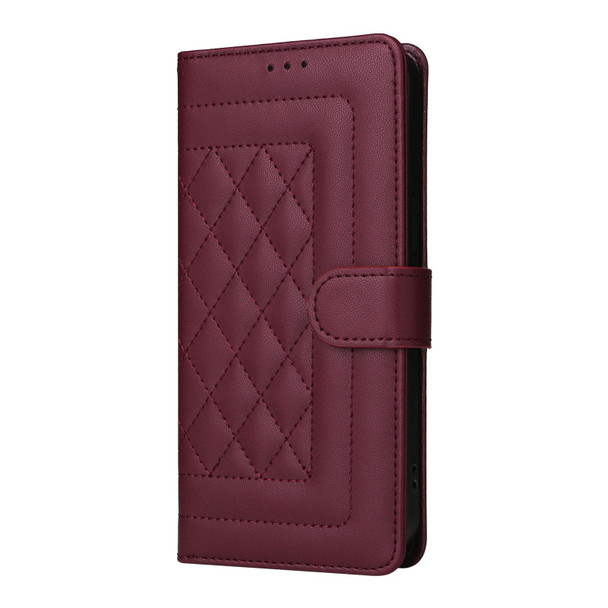 For vivo Y03 Diamond Lattice Leather Flip Phone Case(Wine Red)