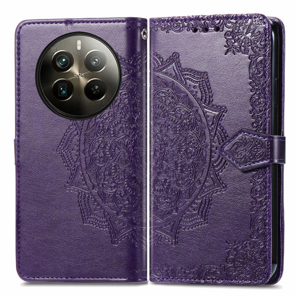 For Realme 12 Pro+ Mandala Flower Embossed Leather Phone Case(Purple)