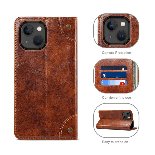 Baroque Simple Horizontal Flip Leatherette Case with Holder & Card Slots & Wallet - iPhone 13(Light Brown)