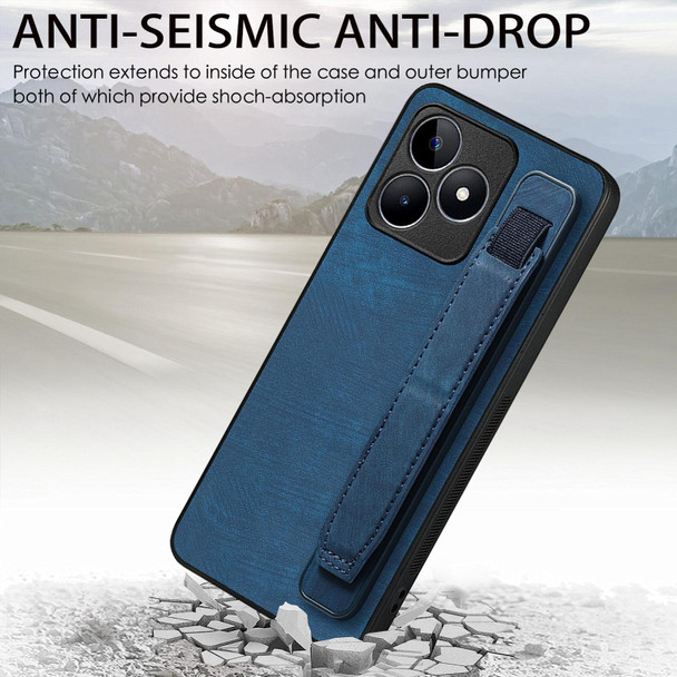 For  Realme C55 Retro Wristband Holder Leather Back Phone Case(Blue)