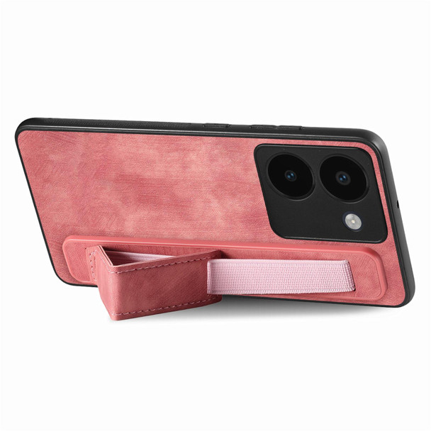 For vivo X60 Retro Wristband Holder Leather Back Phone Case(Pink)