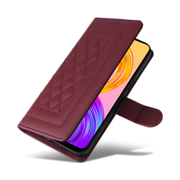 For Realme 8 4G / 8 Pro Diamond Lattice Leather Flip Phone Case(Wine Red)