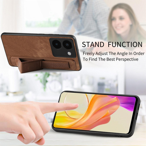 For vivo iQOO Z8X Retro Wristband Holder Leather Back Phone Case(Brown)