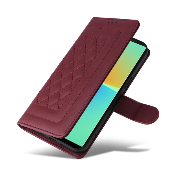 For Sony Xperia 10 IV Diamond Lattice Leather Flip Phone Case(Wine Red)