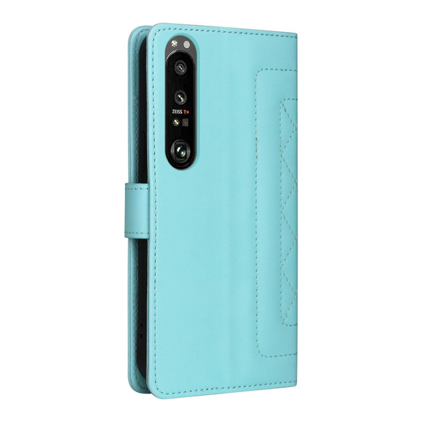 For Sony Xperia 1 III Diamond Lattice Leather Flip Phone Case(Mint Green)