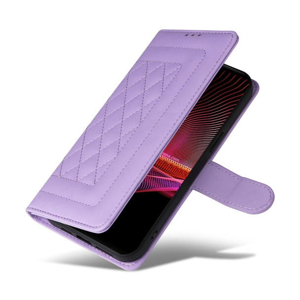 For Sony Xperia 1 III Diamond Lattice Leather Flip Phone Case(Light Purple)