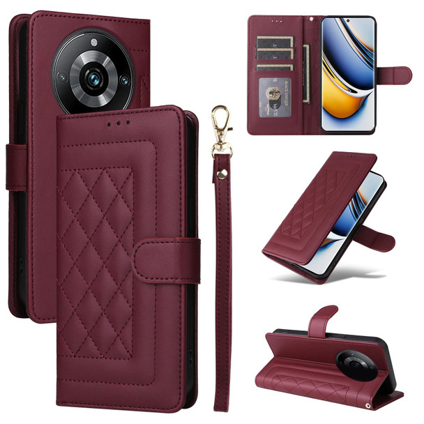 For Realme 11 Pro+ Diamond Lattice Leather Flip Phone Case(Wine Red)