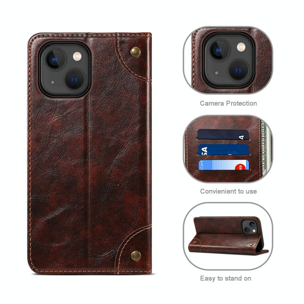 Baroque Simple Horizontal Flip Leatherette Case with Holder & Card Slots & Wallet - iPhone 13 mini(Dark Brown)