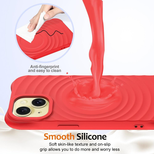 For iPhone 15 Wave Texture MagSafe Magnetic Liquid Silicone Phone Case(Red)