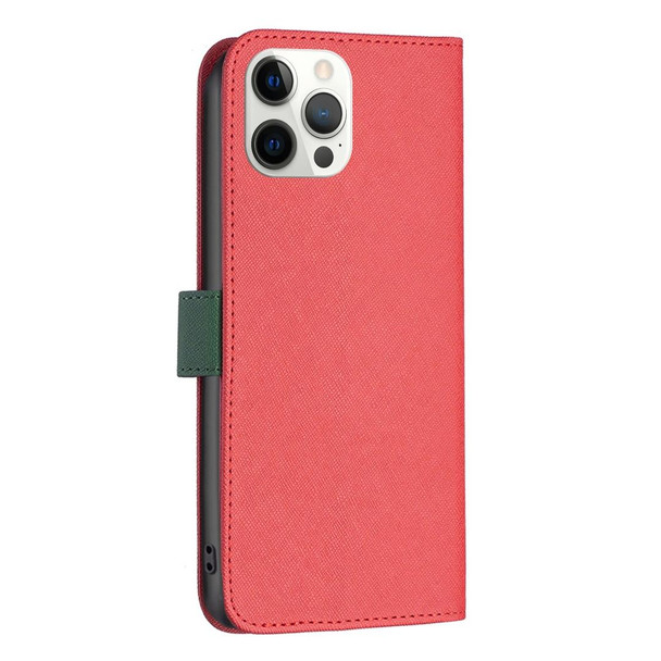 BF13 Color Matching Cross Texture Leatherette Phone Case - iPhone 12 Pro Max(Red)