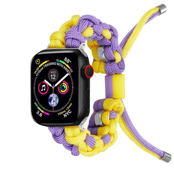 For Apple Watch Series 5 44mm Screw Nut Dual-Color Braided Paracord Watch Band(Purple Yellow)