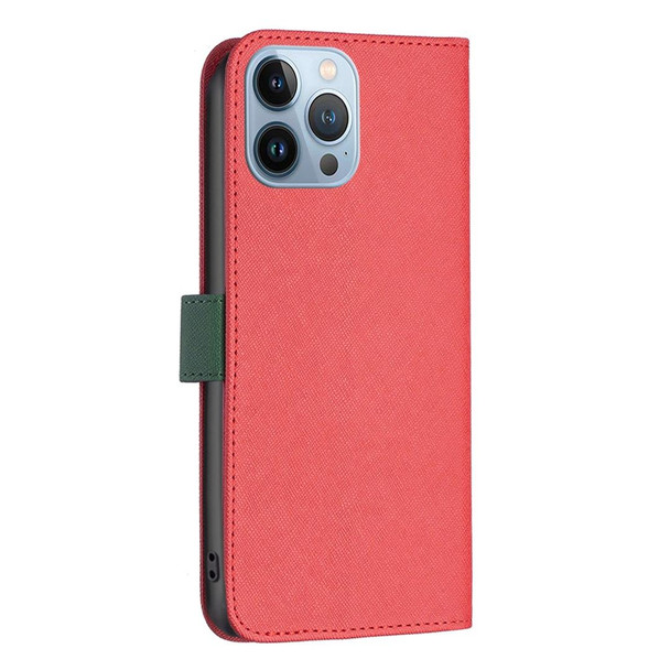 BF13 Color Matching Cross Texture Leatherette Phone Case - iPhone 13 Pro(Red)