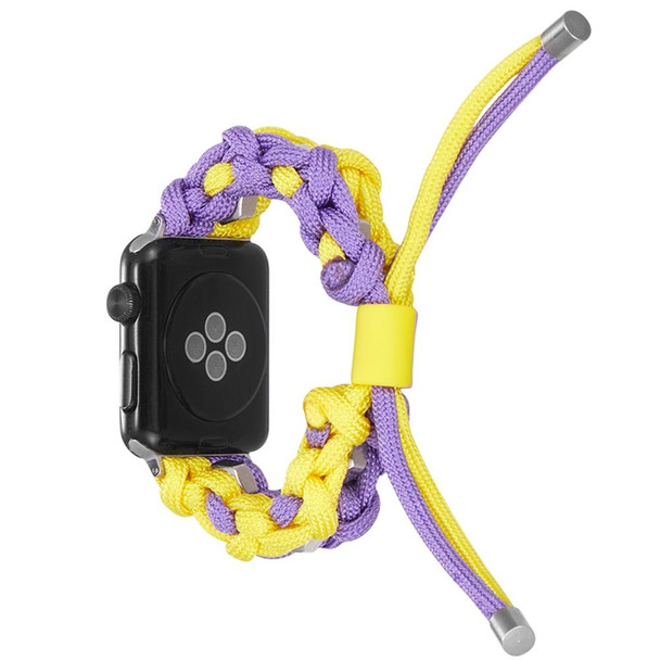 For Apple Watch Series 4 44mm Screw Nut Dual-Color Braided Paracord Watch Band(Purple Yellow)