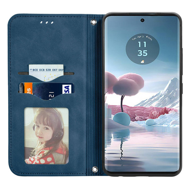 For Motorola Moto Edge 40 Neo Retro Skin Feel Magnetic Flip Leather Phone Case(Blue)