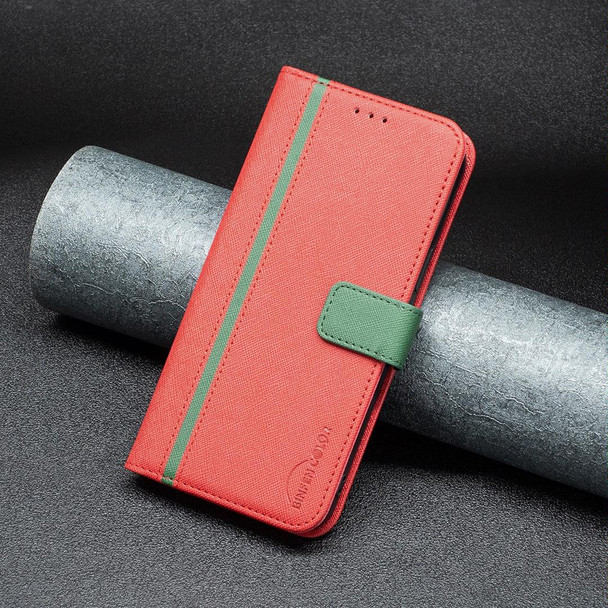BF13 Color Matching Cross Texture Leatherette Phone Case - iPhone 13 mini(Red)