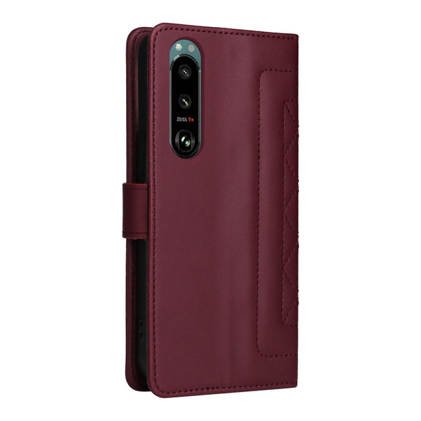 For Sony Xperia 5 III Diamond Lattice Leather Flip Phone Case(Wine Red)