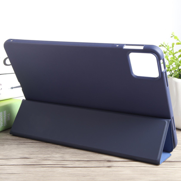 For iPad Pro 11 2024 Three-fold Holder Flip Tablet Leather Case(Dark Blue)