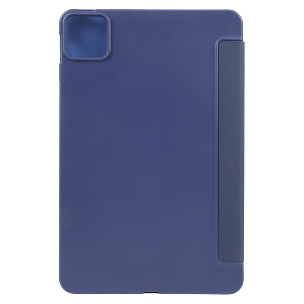 For iPad Pro 11 2024 Three-fold Holder Flip Tablet Leather Case(Dark Blue)