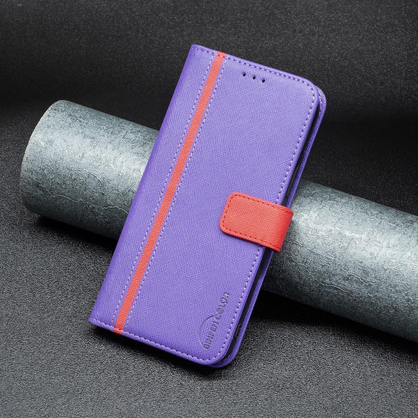 BF13 Color Matching Cross Texture Leatherette Phone Case - iPhone 13 Pro(Purple)