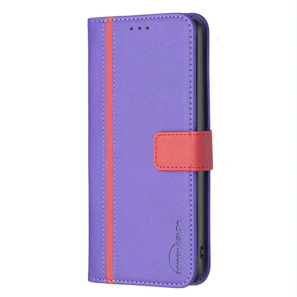 BF13 Color Matching Cross Texture Leatherette Phone Case - iPhone 13 Pro(Purple)