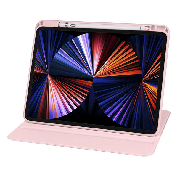 For iPad Pro 13 2024 Acrylic 360 Degree Rotation Holder Leather Tablet Case(Sand Pink)