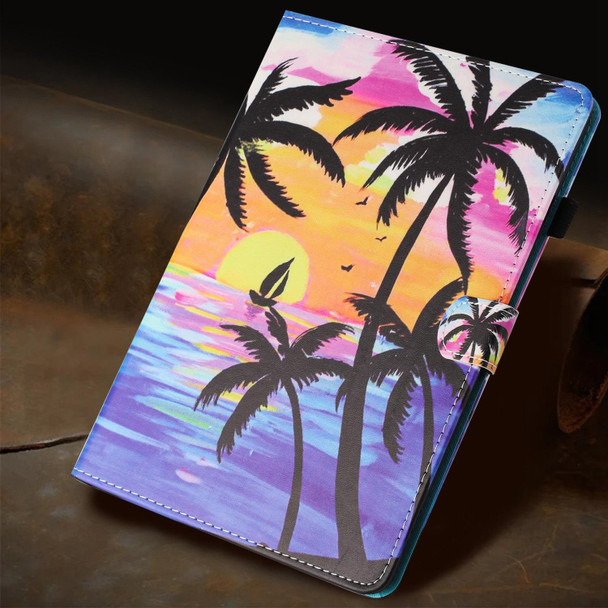 For Samsung Galaxy Tab A 10.1 T580 Painted Litchi Leather Sewing Smart Tablet Case(Coconut Tree)
