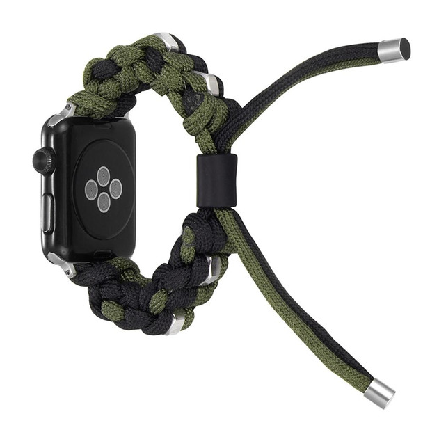 For Apple Watch SE 40mm Screw Nut Dual-Color Braided Paracord Watch Band(Black Green)