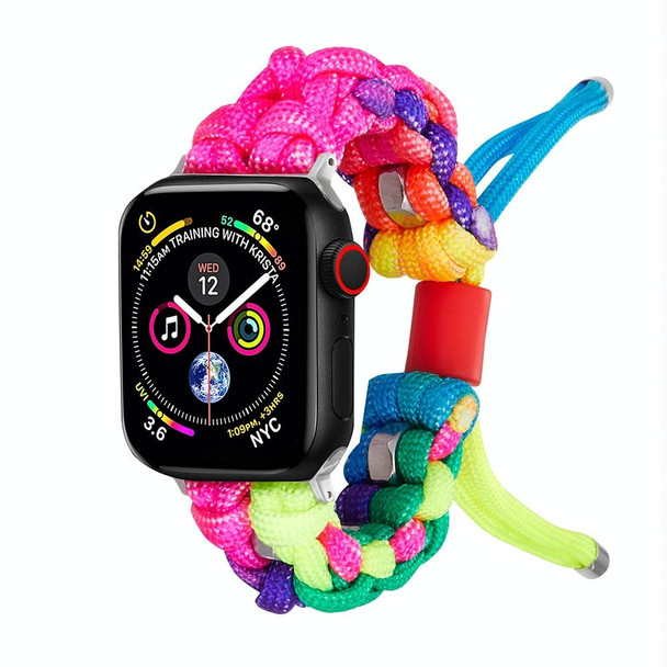 For Apple Watch Series 2 38mm Screw Nut Dual-Color Braided Paracord Watch Band(Rainbow)