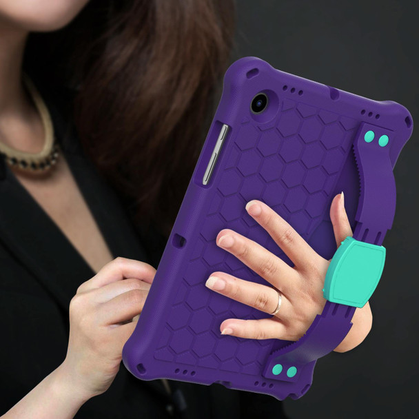 Galaxy Tab A8 10.5 2021 X200/X205 Honeycomb EVA+PC Tablet Case with Strap(Purple+Mint Green)