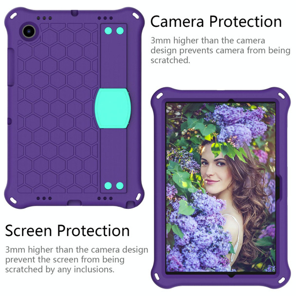 Galaxy Tab A8 10.5 2021 X200/X205 Honeycomb EVA+PC Tablet Case with Strap(Purple+Mint Green)