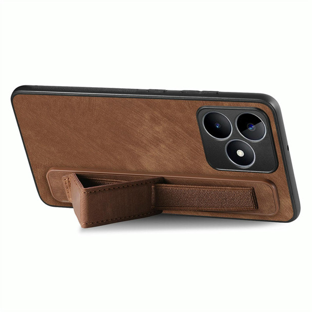 For Realme C33 Retro Wristband Holder Leather Back Phone Case(Brown)