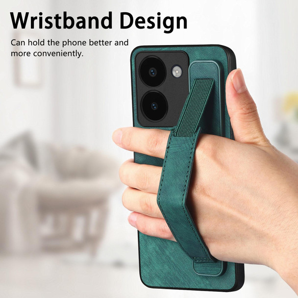 For vivo iQOO Z8X Retro Wristband Holder Leather Back Phone Case(Green)