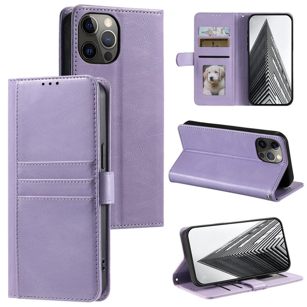For iPhone 12 / 12 Pro Simple 6-Card Wallet Leather Phone Case(Purple)