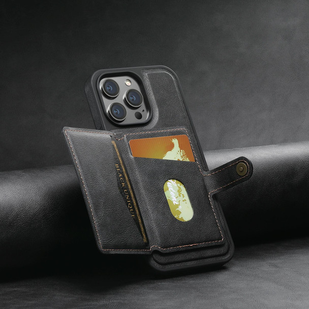 For iPhone 13 Suteni M1 Oil Wax MagSafe Detachable Horizontal Card Bag Phone Case(Black)