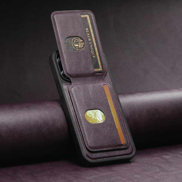For iPhone 13 Pro Max Suteni M2 Oil Wax MagSafe Horizontal Card Bag Phone Case(Purple)
