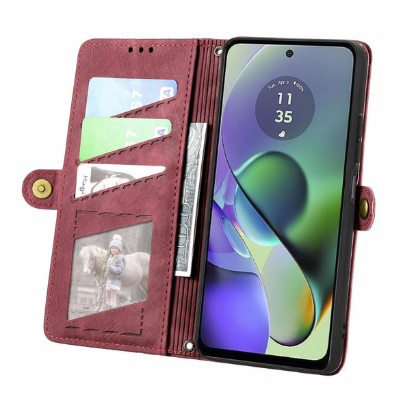For Motorola  Moto G54 5G Geometric Zipper Wallet Side Buckle Leather Phone Case(Red)