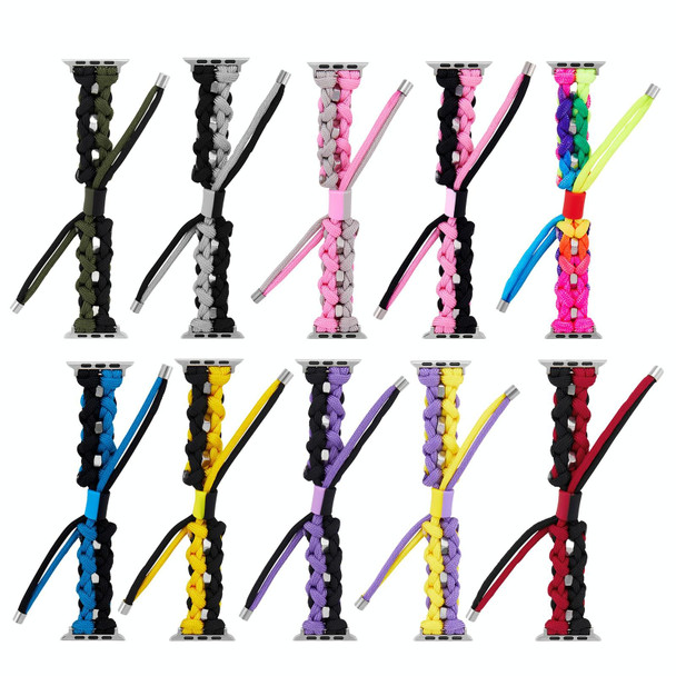 For Apple Watch SE 2023 40mm Screw Nut Dual-Color Braided Paracord Watch Band(Purple Yellow)