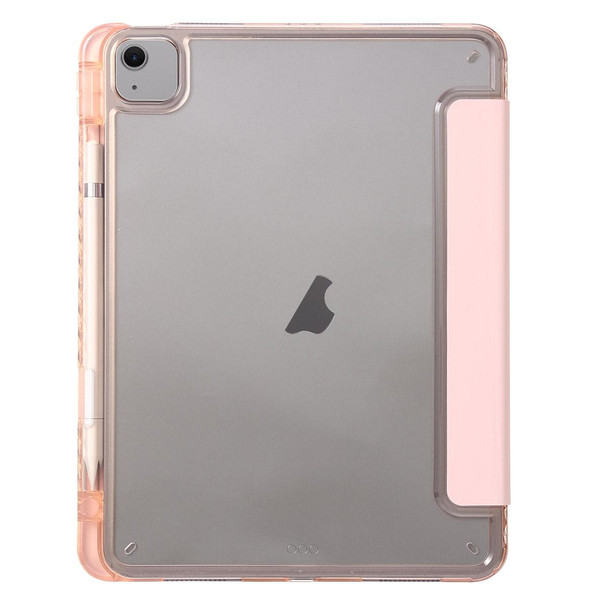 For iPad Air 13 2024 Clear Acrylic 3-Fold Leather Tablet Case(Pink)