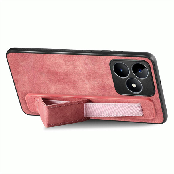 For Realme 10 Pro Retro Wristband Holder Leather Back Phone Case(Pink)
