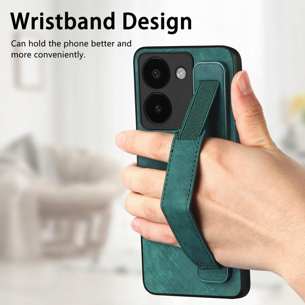 For vivo Y16 Retro Wristband Holder Leather Back Phone Case(Green)