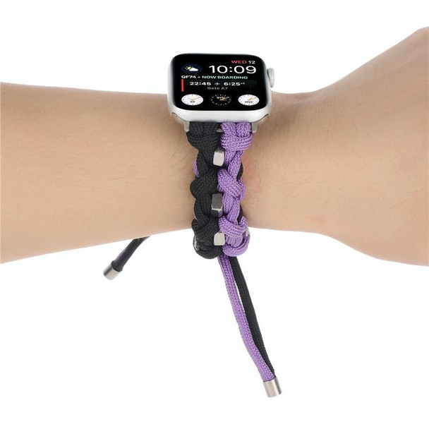 For Apple Watch SE 2022 40mm Screw Nut Dual-Color Braided Paracord Watch Band(Black Purple)