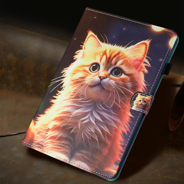 For Lenovo Tab M10 Painted Litchi Leather Sewing Smart Tablet Case(Gold Cat)