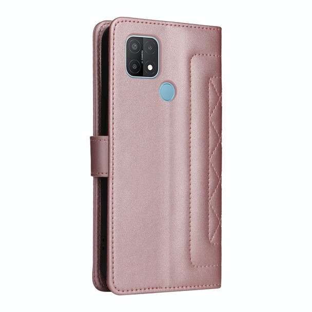 For OPPO A15 / A15s Diamond Lattice Leather Flip Phone Case(Rose Gold)