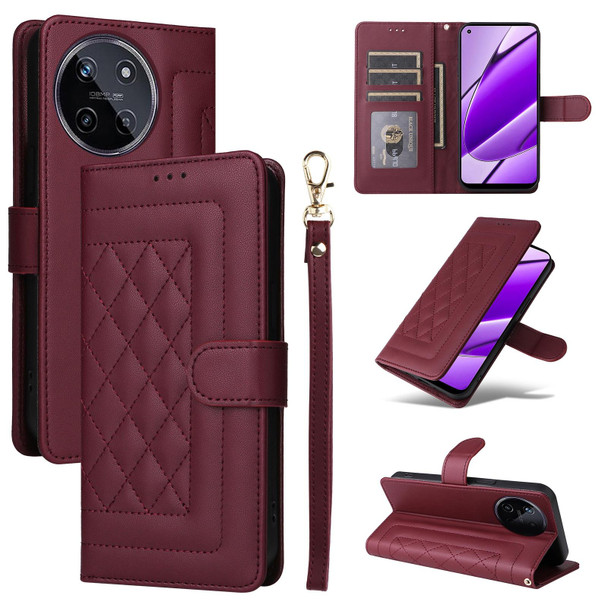 For Realme 11 4G Diamond Lattice Leather Flip Phone Case(Wine Red)