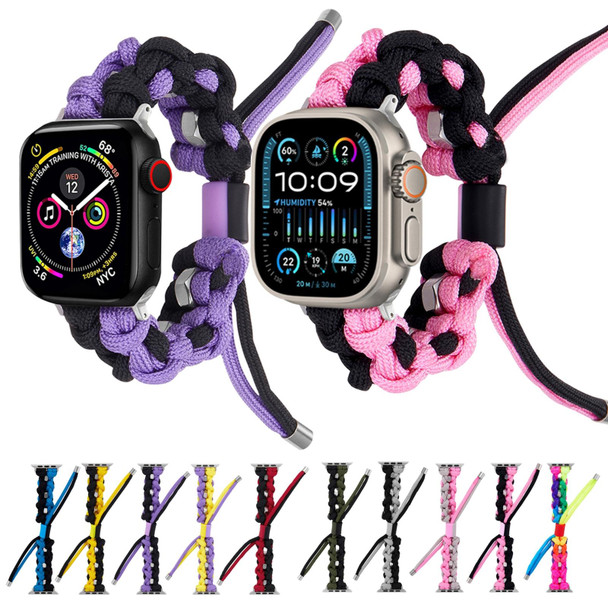 For Apple Watch SE 44mm Screw Nut Dual-Color Braided Paracord Watch Band(Silver Pink)