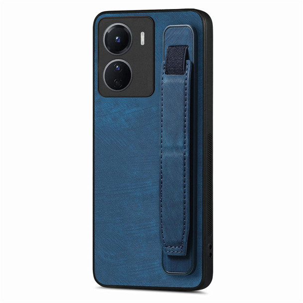 For vivo Y16 Retro Wristband Holder Leather Back Phone Case(Blue)