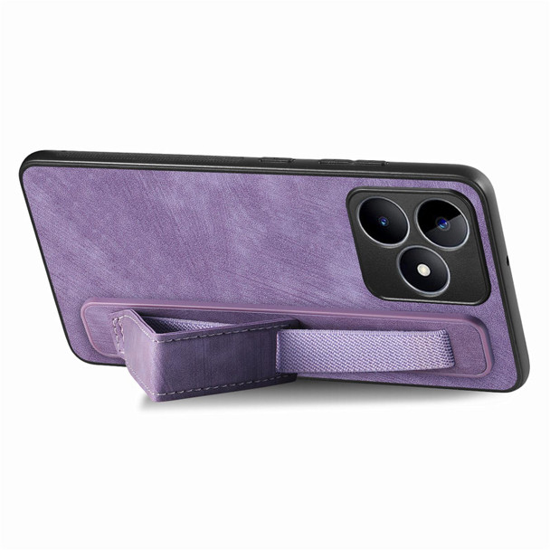 For Realme C20 Retro Wristband Holder Leather Back Phone Case(Purple)