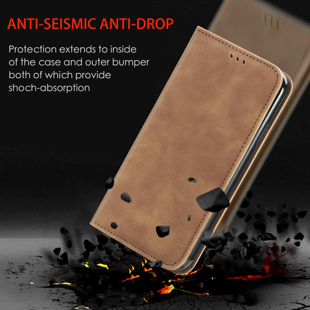 For  Realme 12 Retro Skin Feel Magnetic Flip Leather Phone Case(Brown)