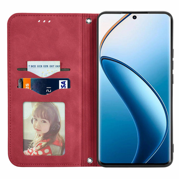 For  Realme 12 Pro Retro Skin Feel Magnetic Flip Leather Phone Case(Red)